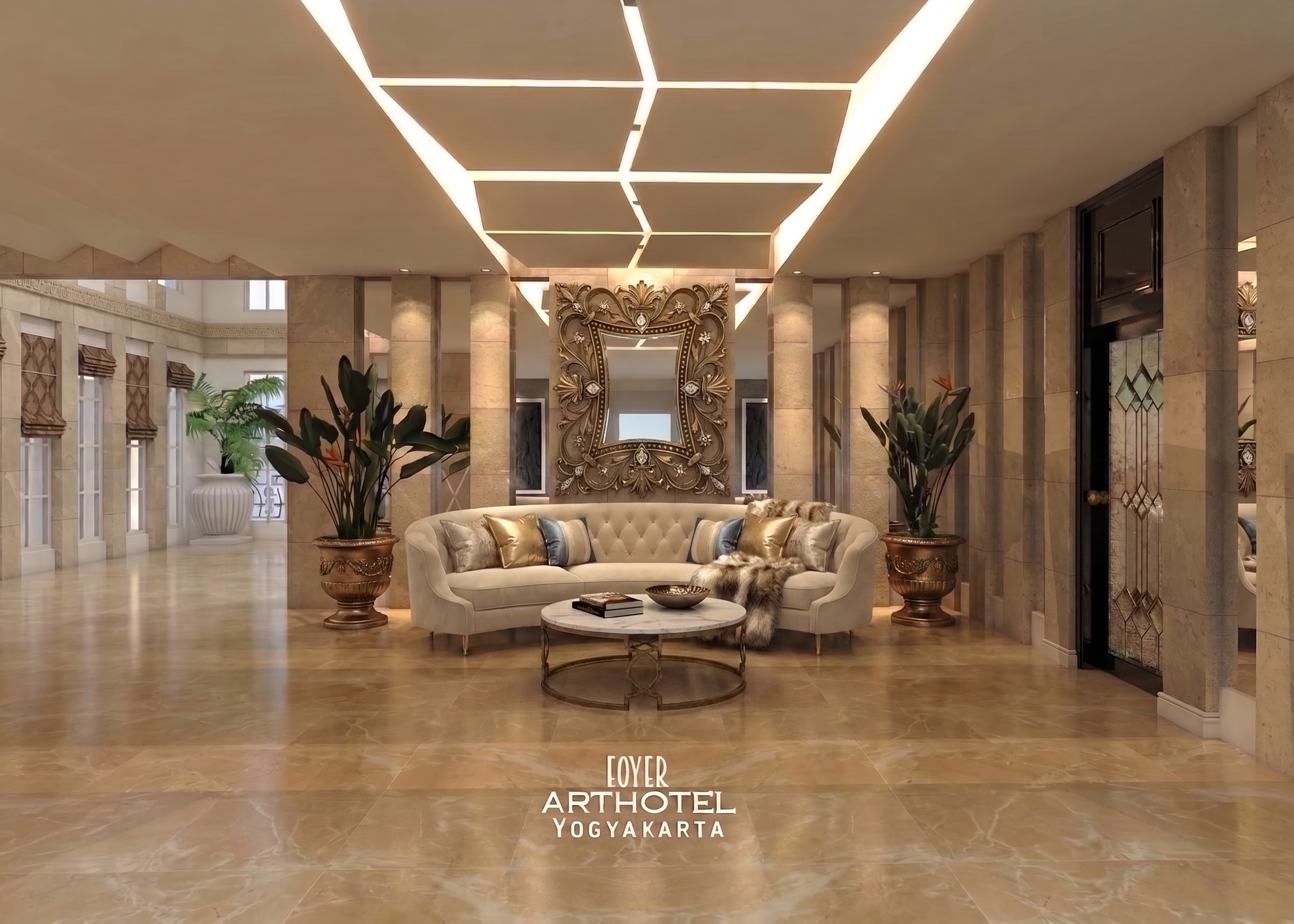 Area Ruang tunggu dan Foyer ARTHOTEL YOGYAKARTA dengan pendekatan interior Contemporary.