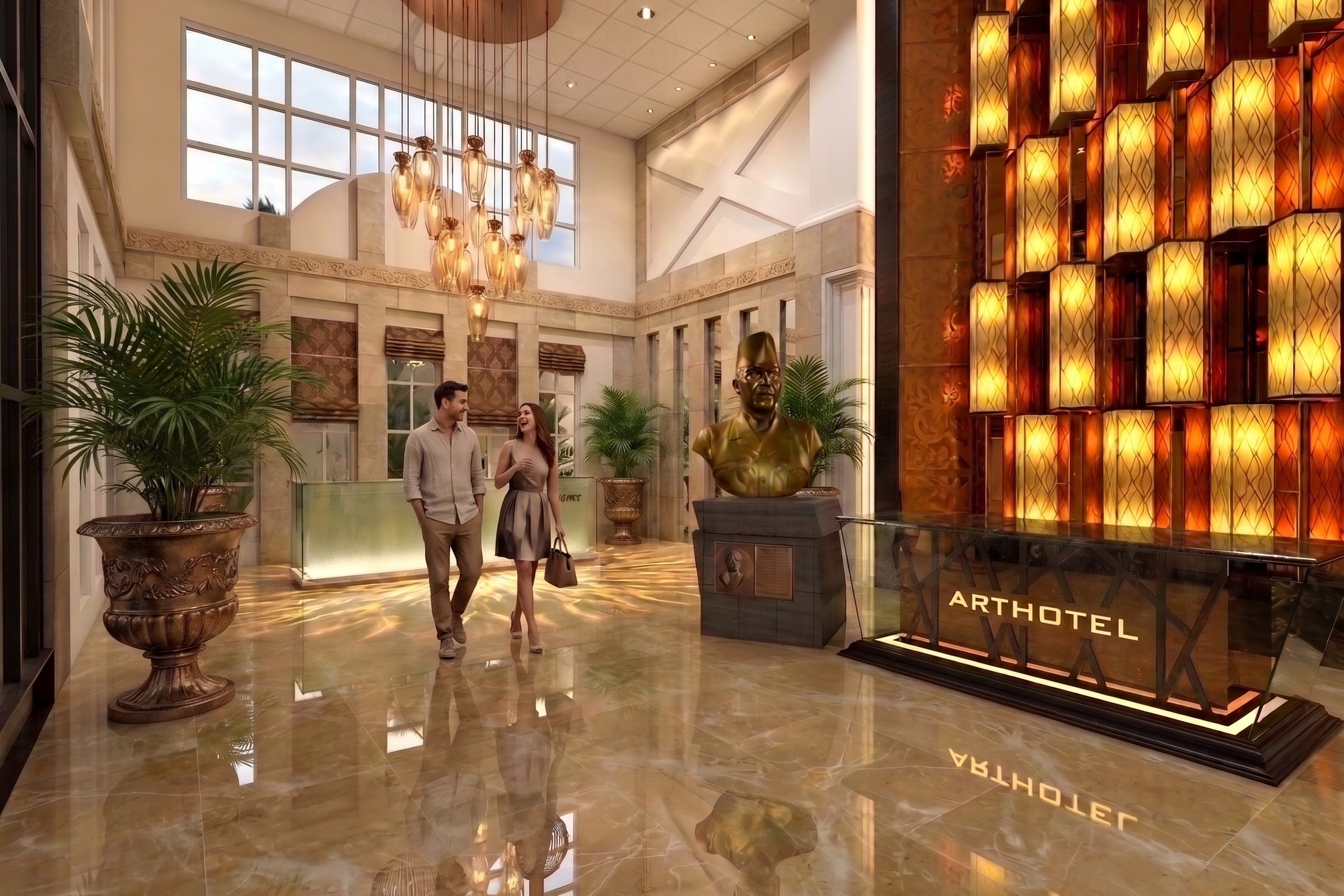 Area Lobby dan Resepsionis ARTHOTEL YOGYAKARTA dengan pendekatan interior Contemporary.