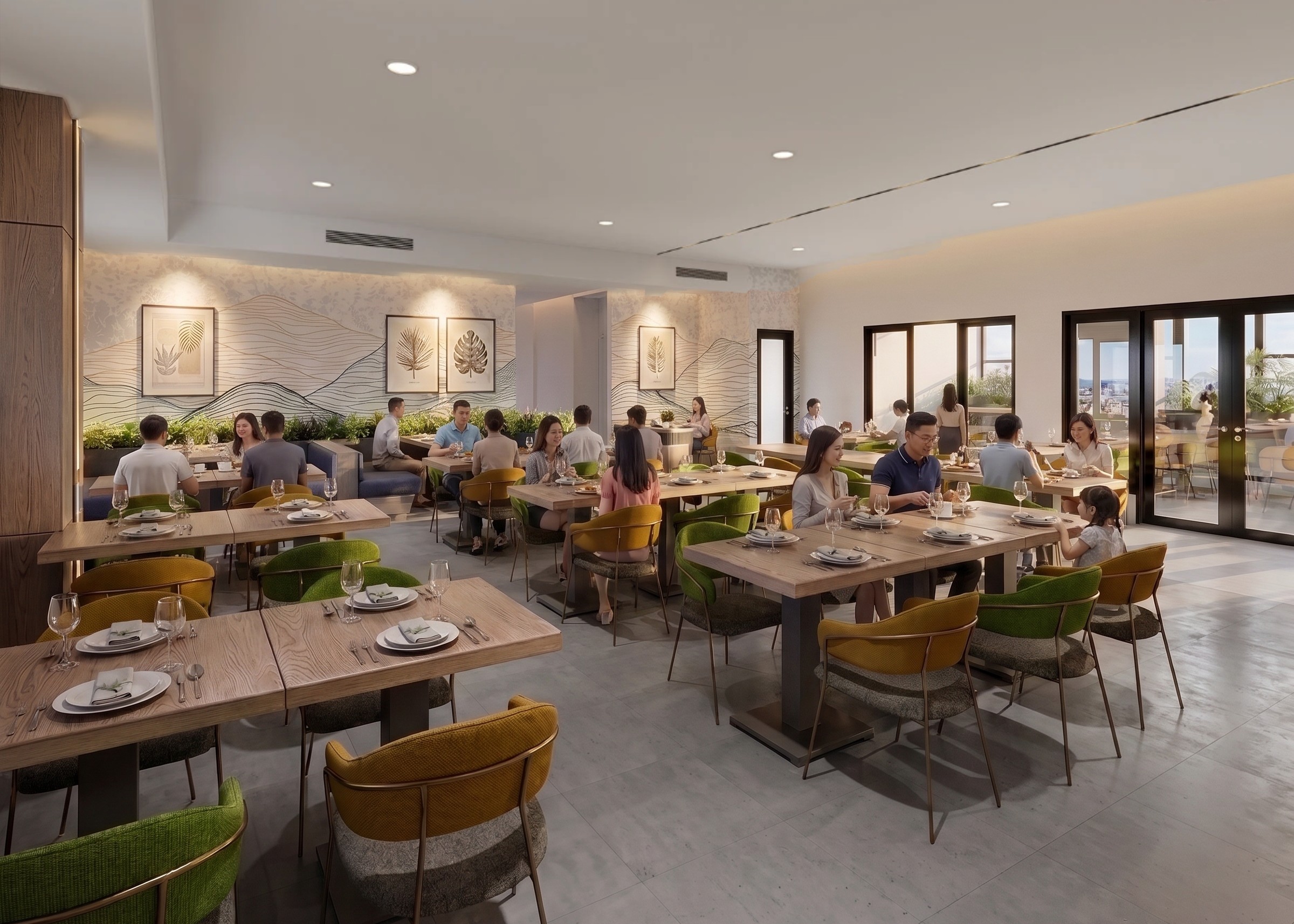 Area makan BUFFET RESTO HOTEL dengan nuansa interior Contemporary dan tata ruang yang rapi.