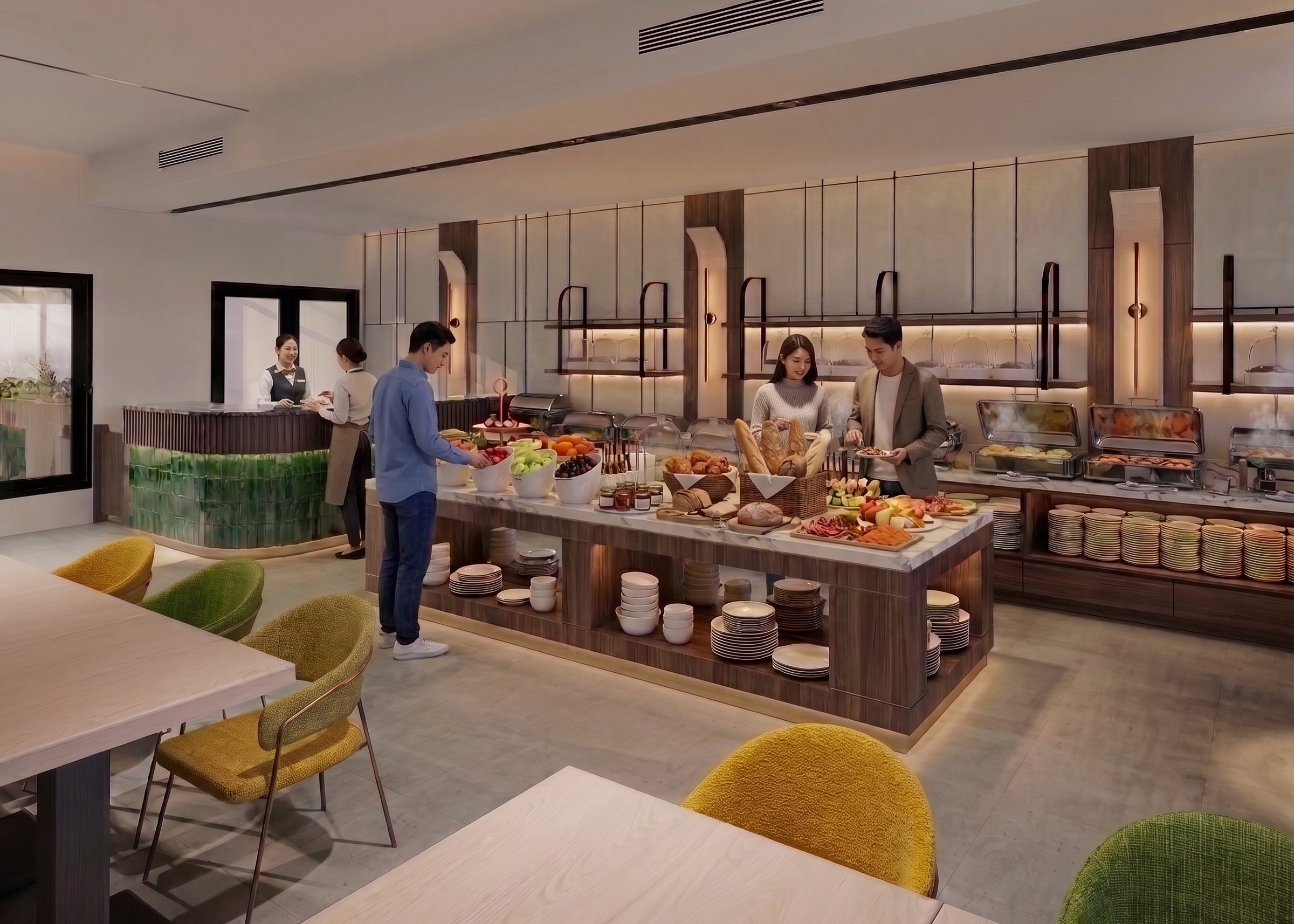 Meja buffet BUFFET RESTO HOTEL dengan nuansa interior Contemporary dan tata ruang yang rapi.