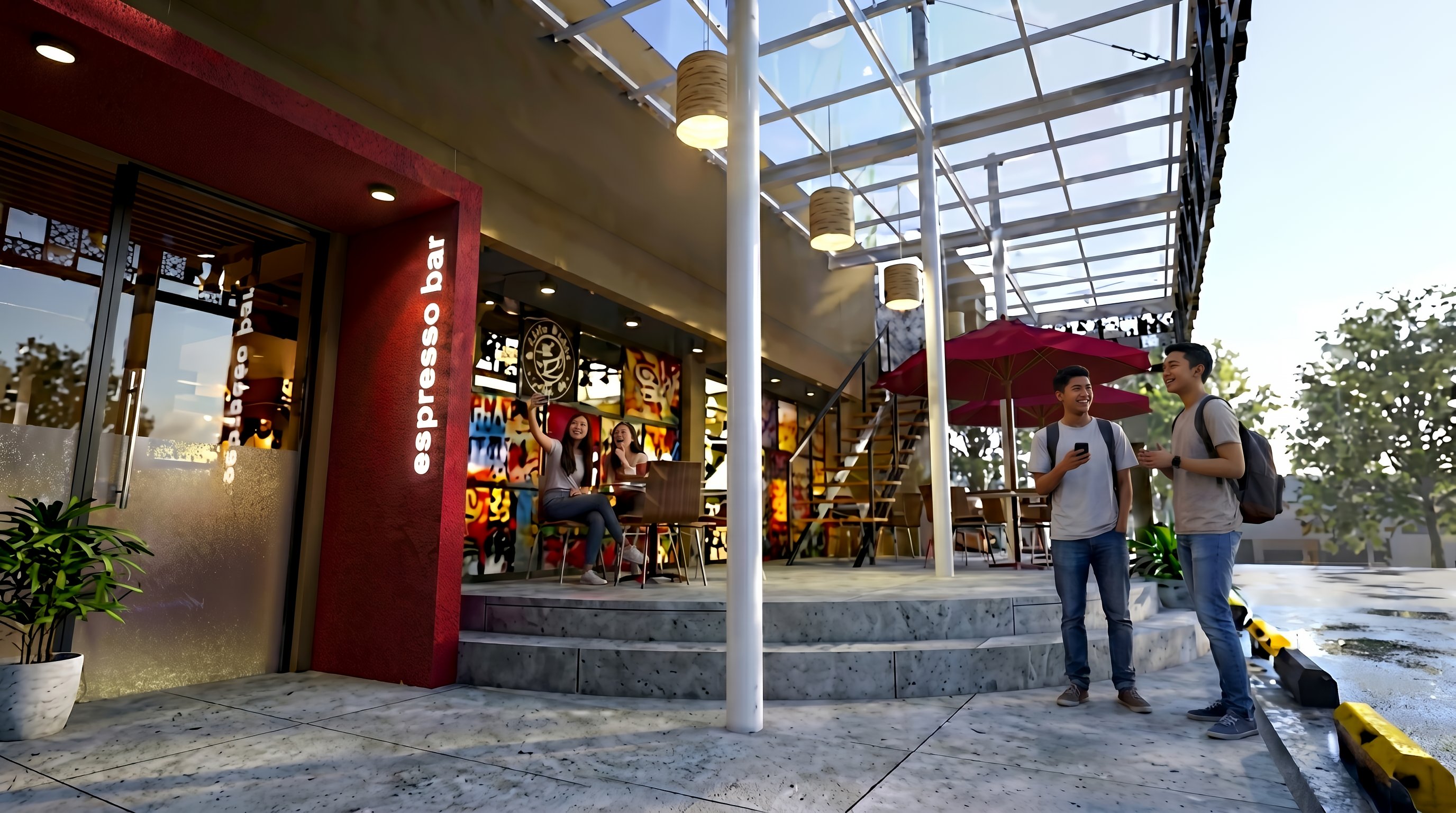 Area Fasad dan Teras COFFEE BEAN KAREBOSI MAKASAR dengan pendekatan interior Minimalist.