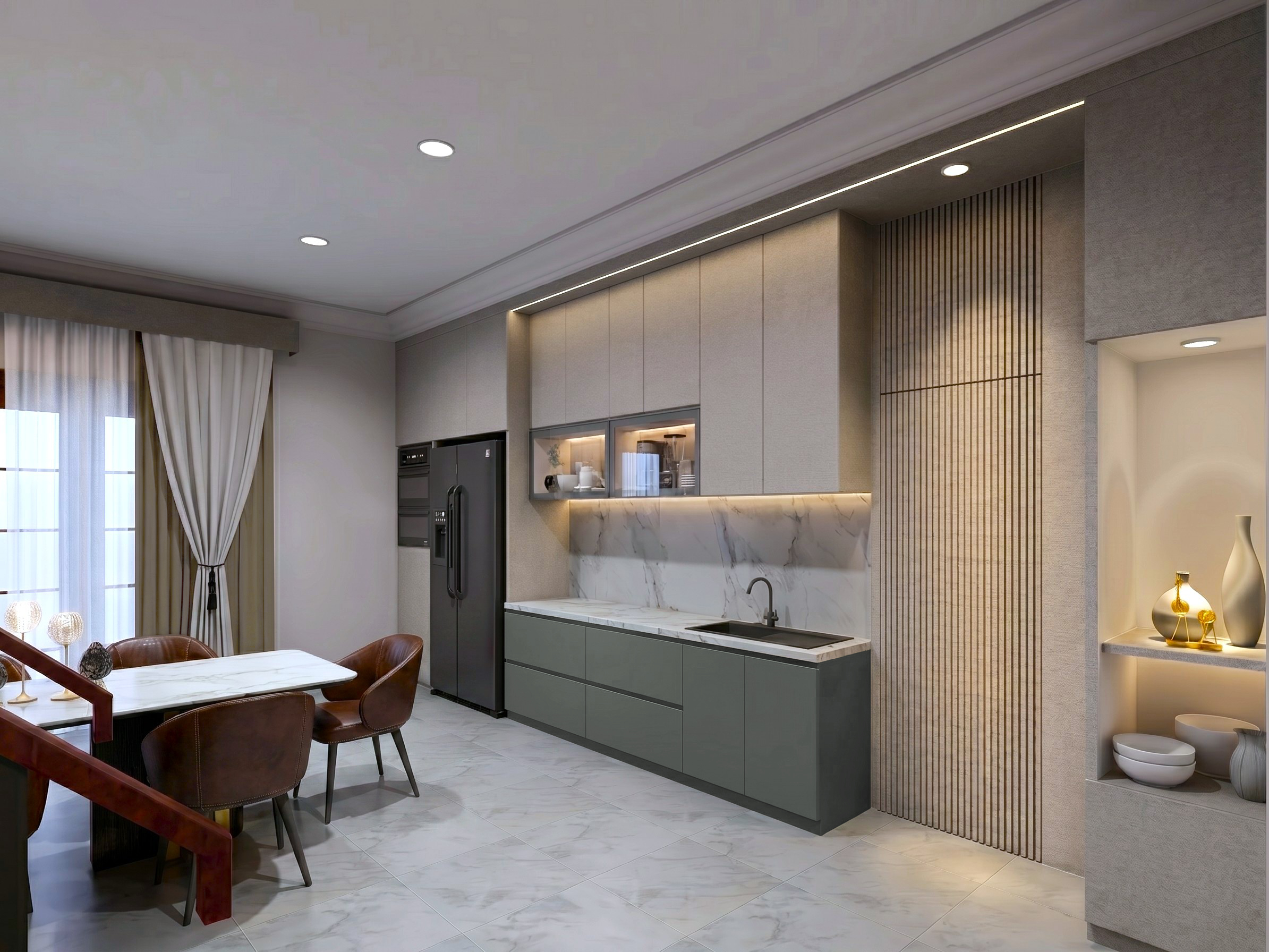 Area Dapur dan Ruang makan GRAHA FAMILY RESIDENCE dengan pendekatan interior Minimalist.