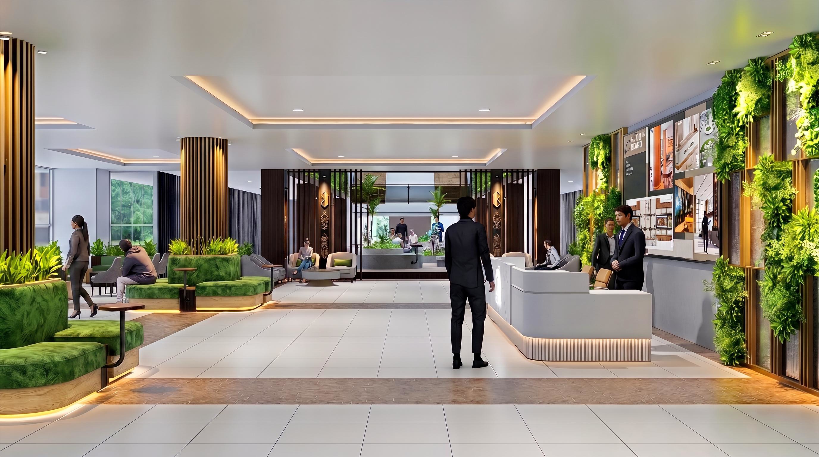Area Lobby dan Resepsionis KANTOR DPRD KALIMANTAN dengan pendekatan interior Contemporary.