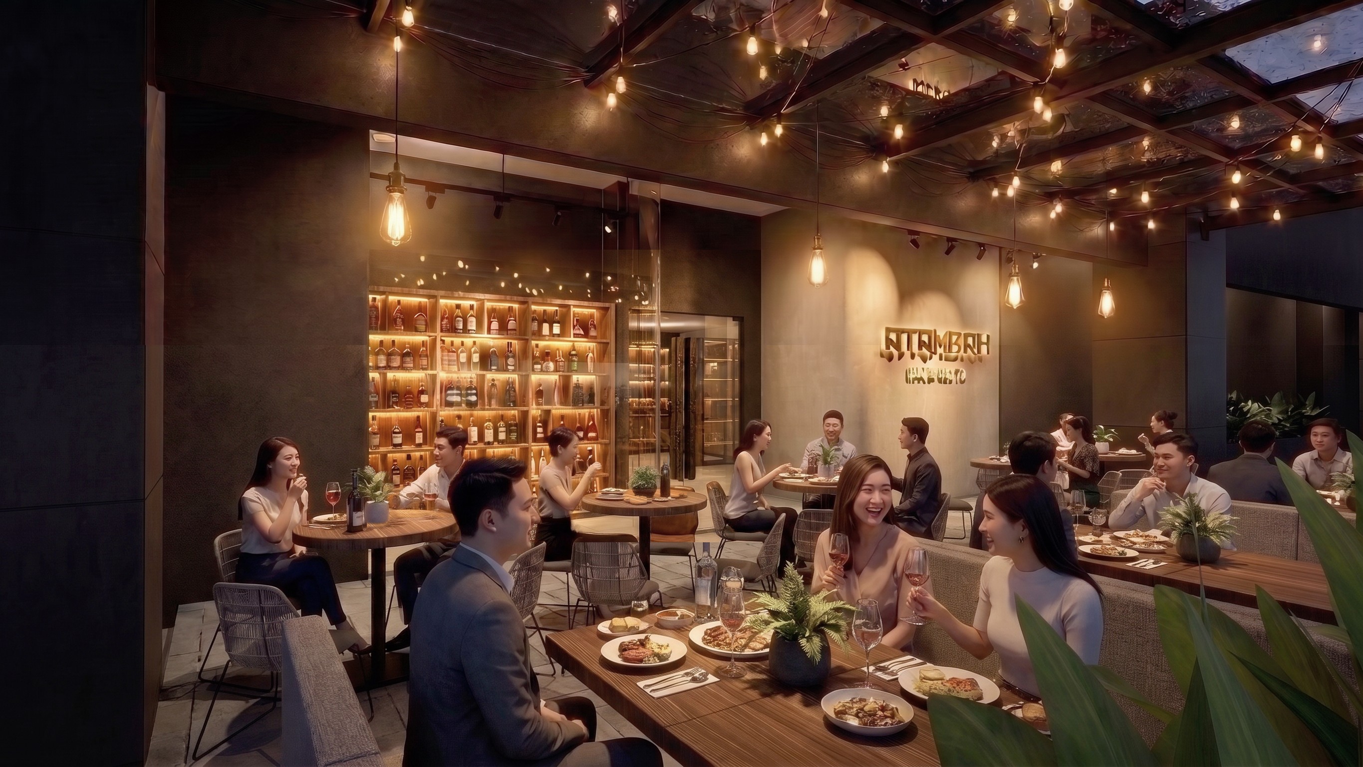 Area outdoor LIQUOR SHOP SURABAYA dengan nuansa interior Industrial dan tata ruang yang rapi.