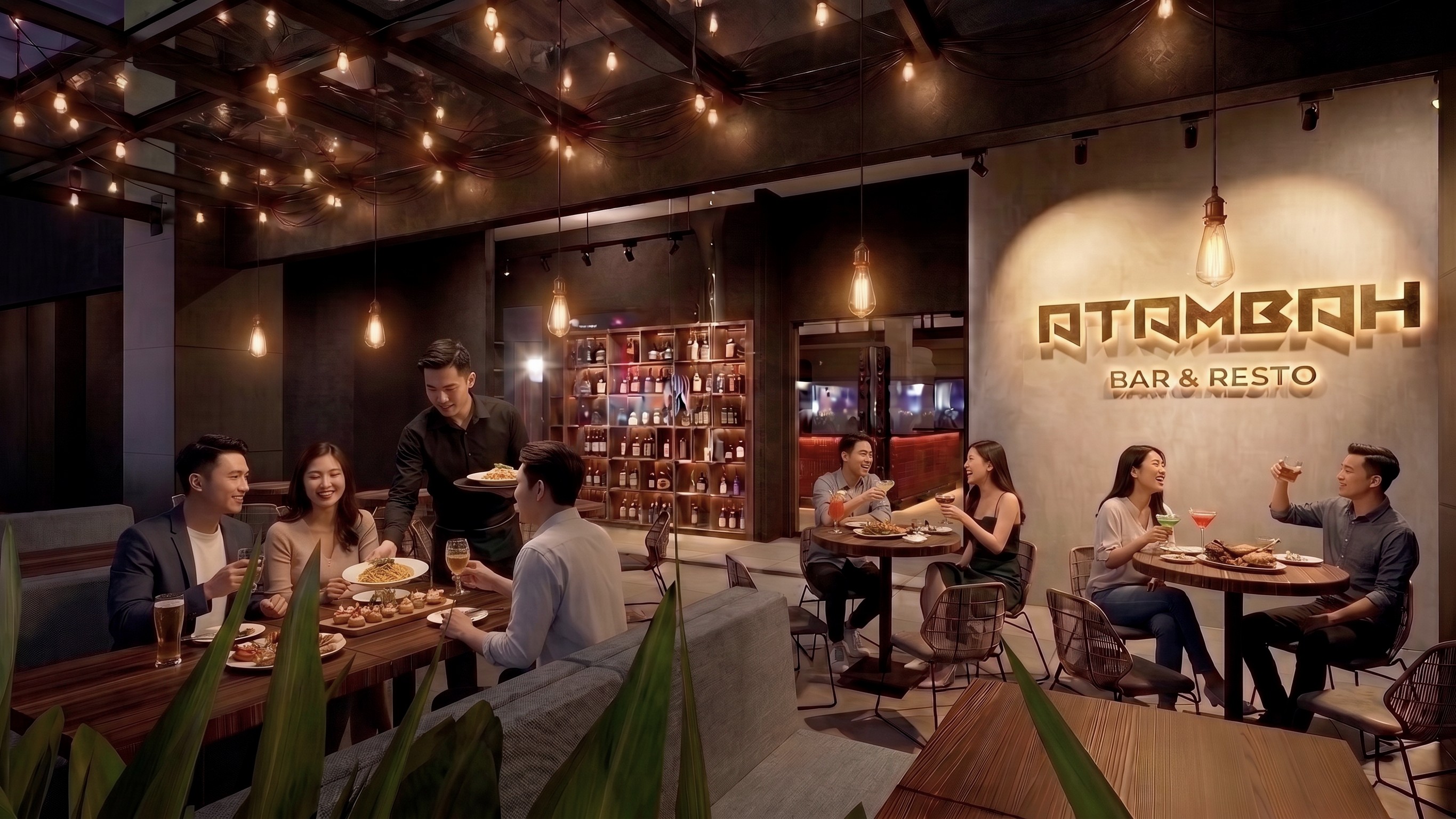 Area outdoor LIQUOR SHOP SURABAYA dengan nuansa interior Industrial dan tata ruang yang rapi.