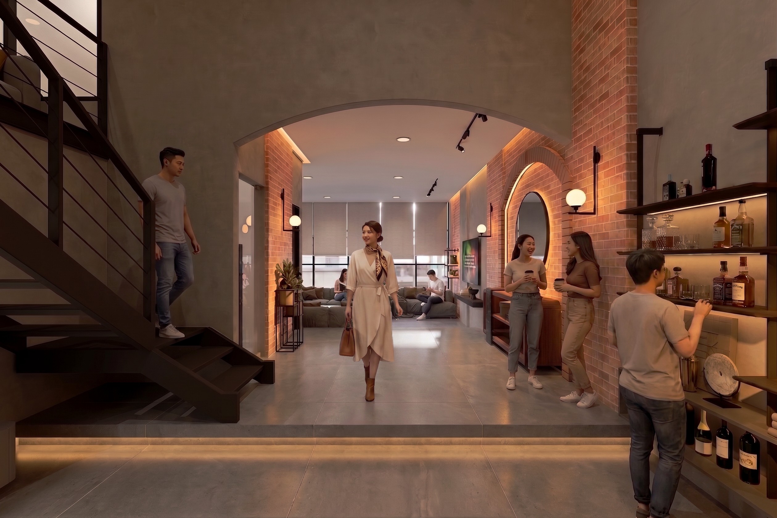 Area pertemuan MODERN MEETING SPACE dengan nuansa interior Industrial dan tata ruang yang rapi.