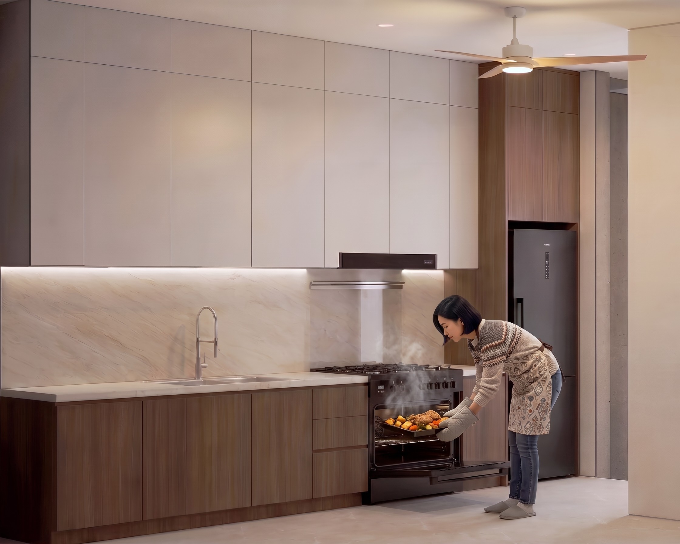 Dapur MR. REMON'S HOME INTERIOR dengan nuansa interior Japandi dan tata ruang yang rapi.