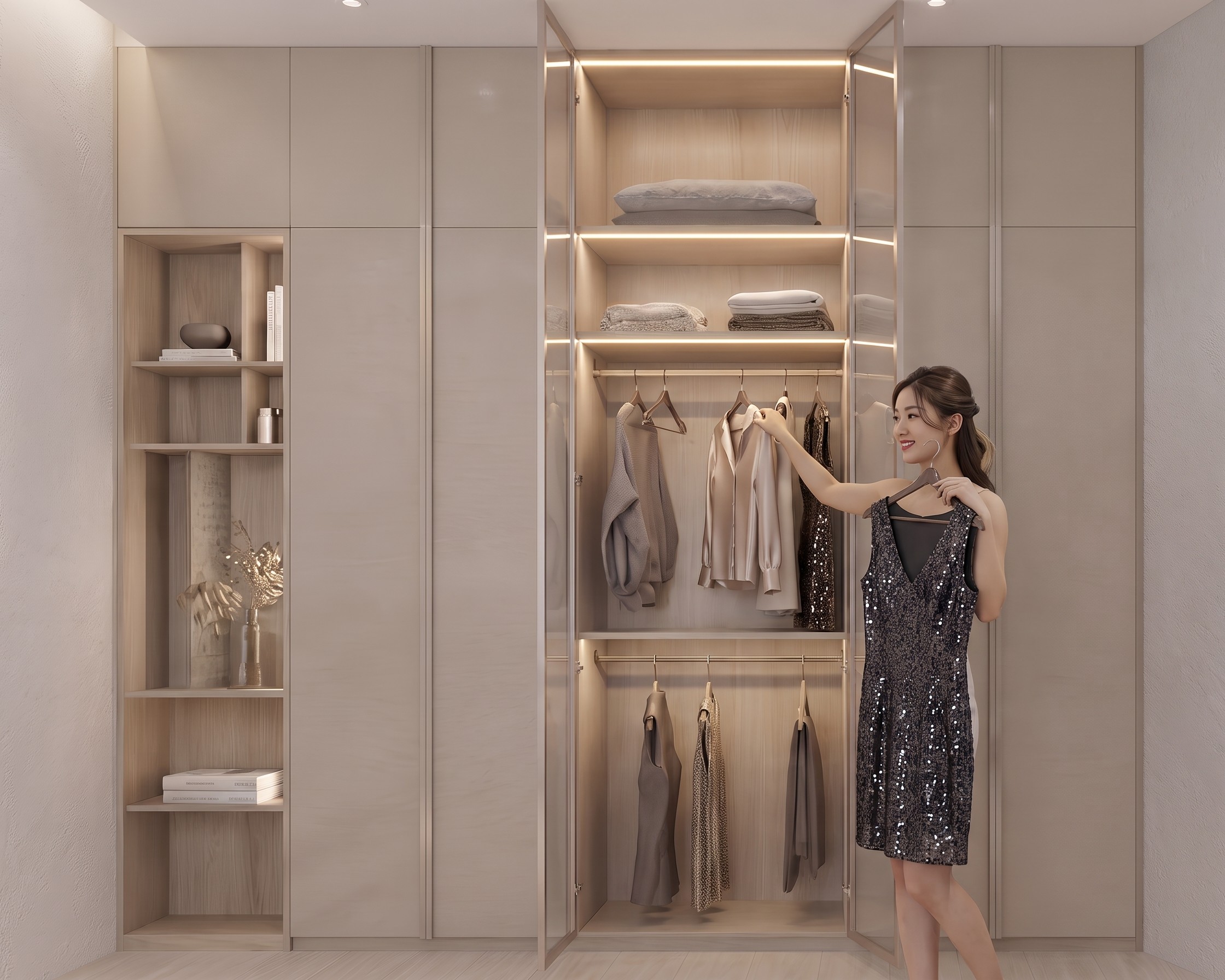 Wardrobe MR. REMON'S HOME INTERIOR dengan nuansa interior Japandi dan tata ruang yang rapi.