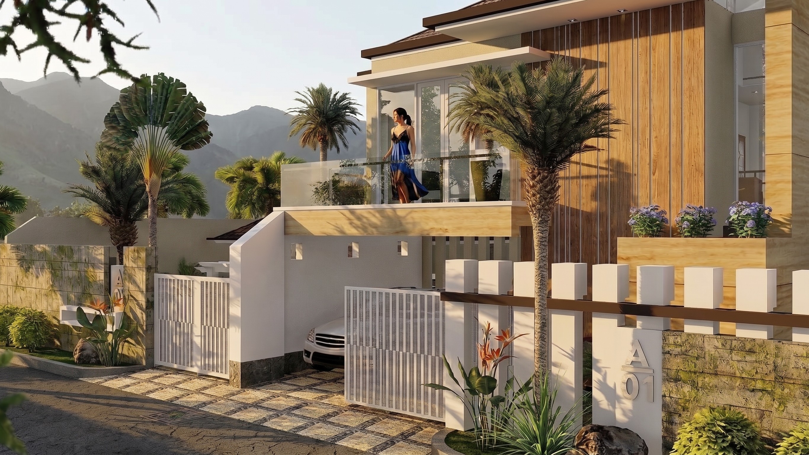 Fasad RONDANG'S HOUSE BALIKPAPAN dengan nuansa interior Modern dan tata ruang yang rapi.