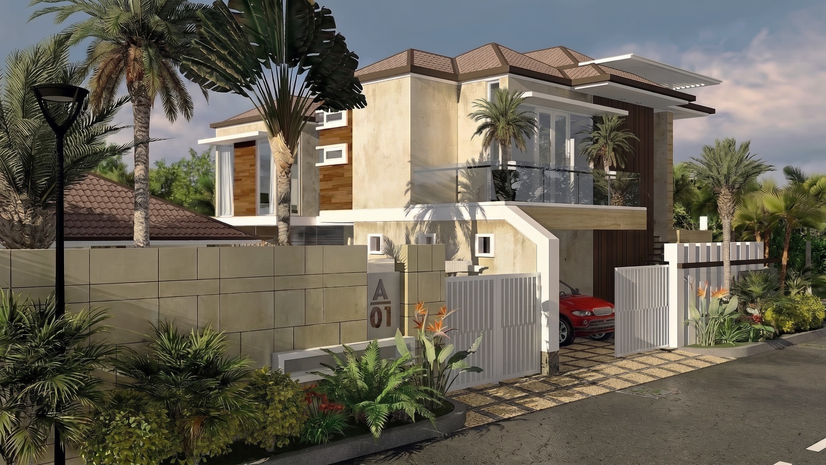 Fasad RONDANG'S HOUSE BALIKPAPAN dengan nuansa interior Modern dan tata ruang yang rapi.
