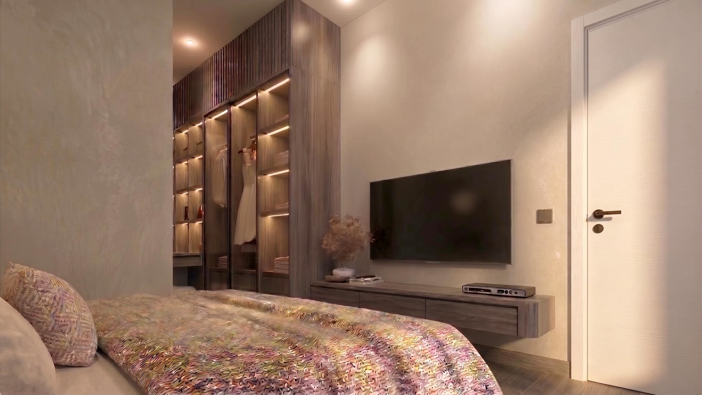 Area Wardrobe dan Kamar anak RUMAH DARMO PERMAI dengan pendekatan interior Japandi.