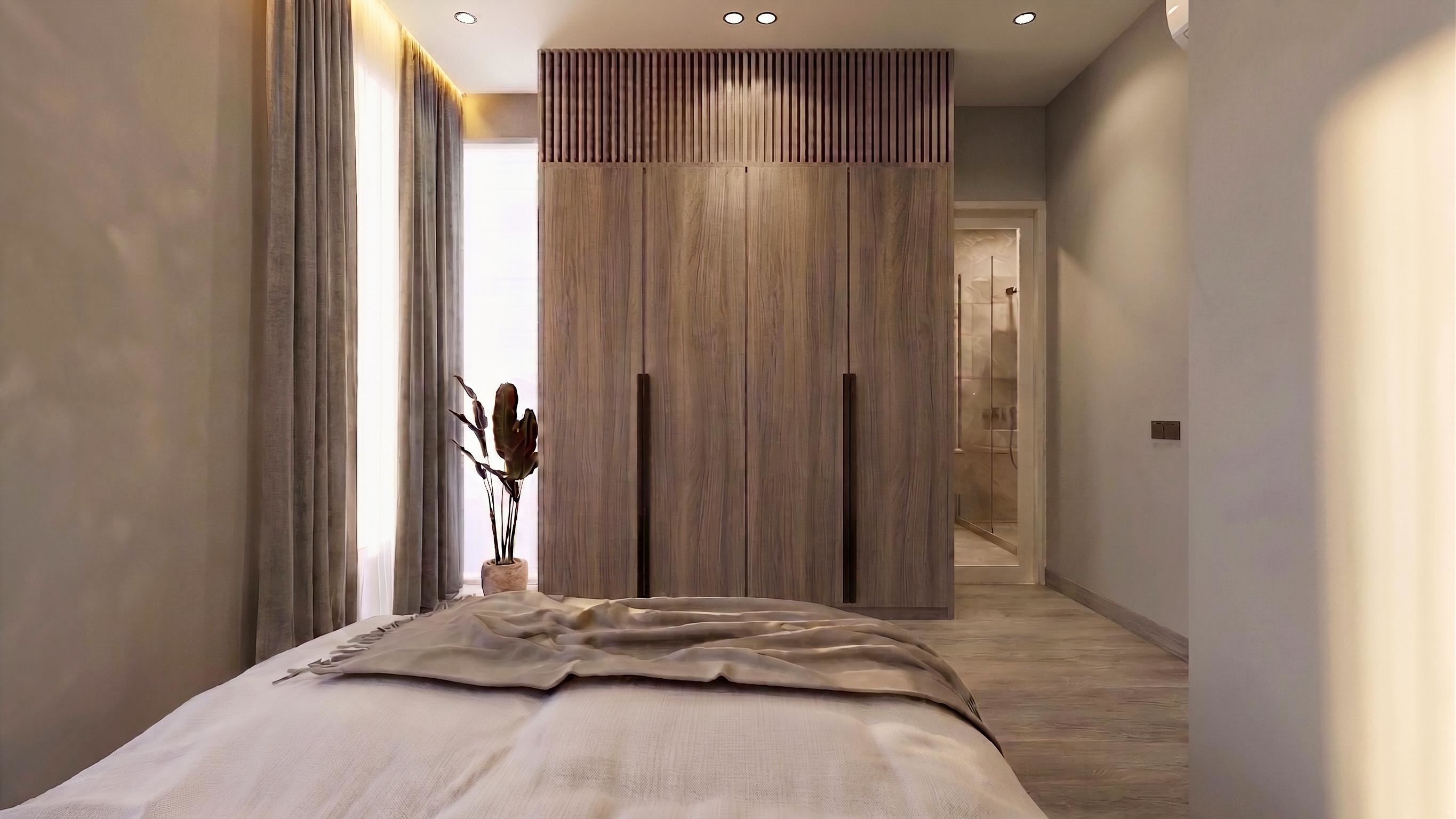 Wardrobe RUMAH DARMO PERMAI dengan nuansa interior Japandi dan tata ruang yang rapi.