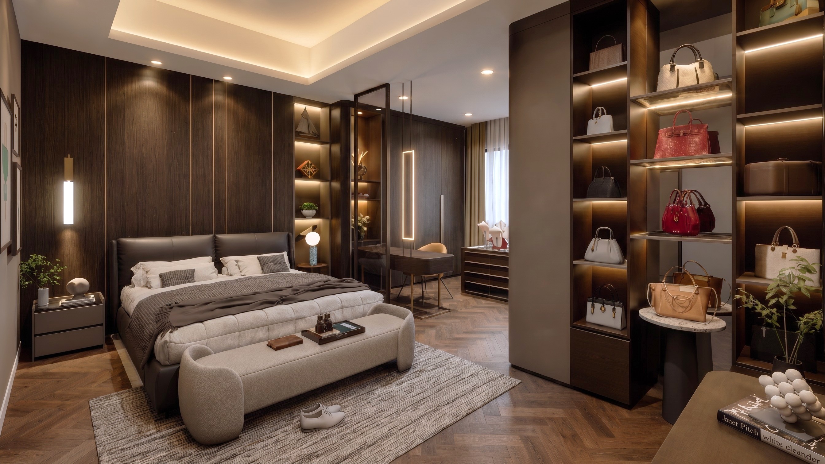 Area Wardrobe dan Kamar master RUMAH WELIRANG dengan pendekatan interior Minimalist.