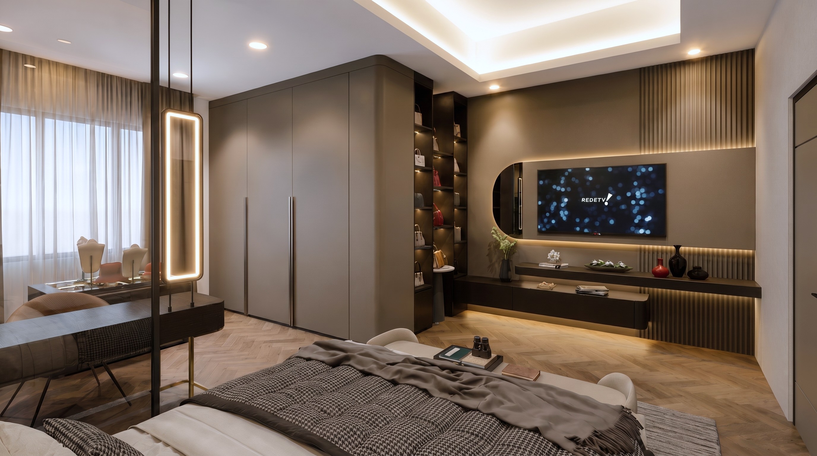 Area Wardrobe dan Kamar master RUMAH WELIRANG dengan pendekatan interior Minimalist.