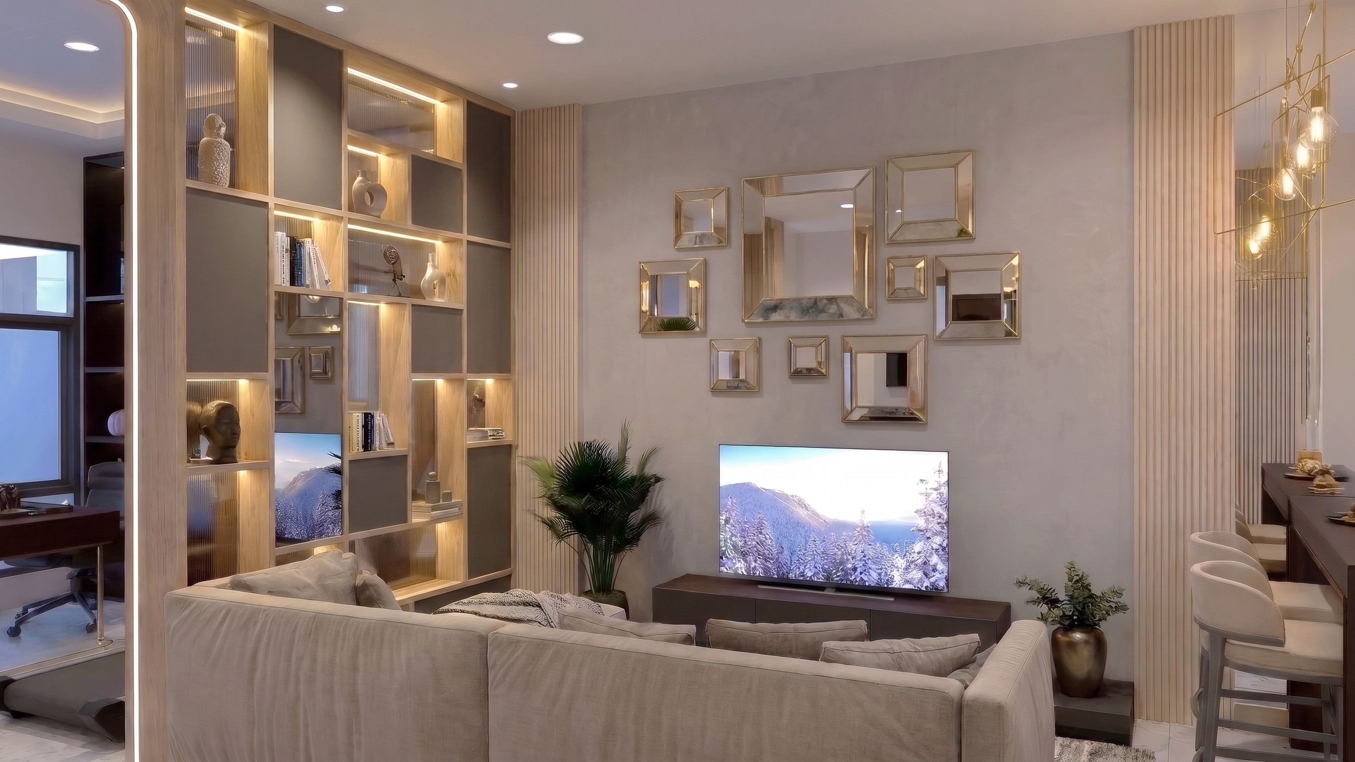 Ruang keluarga SPACE KECIL ELEGAN dengan nuansa interior Modern dan tata ruang yang rapi.