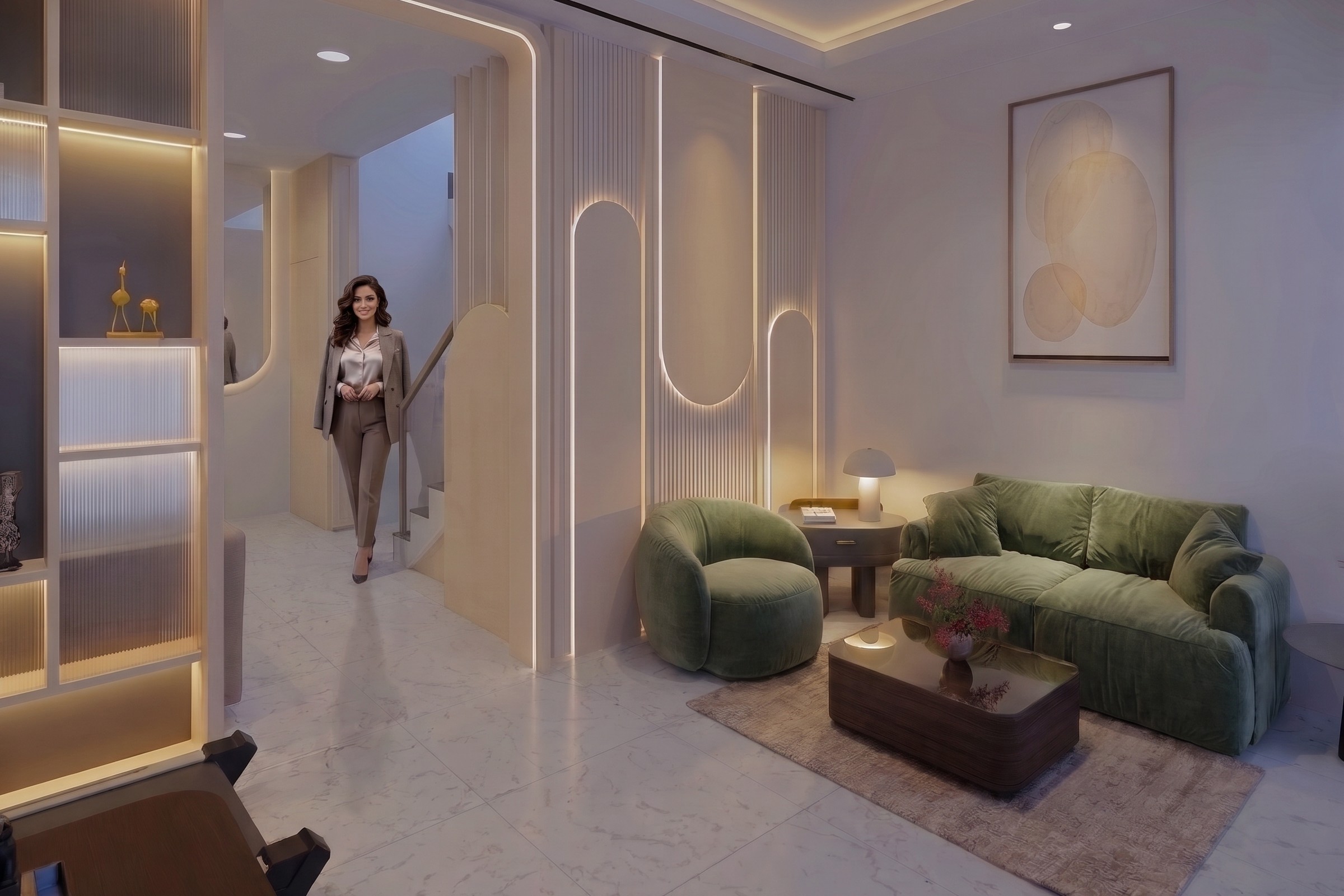 Ruang tamu SPACE KECIL ELEGAN dengan nuansa interior Modern dan tata ruang yang rapi.