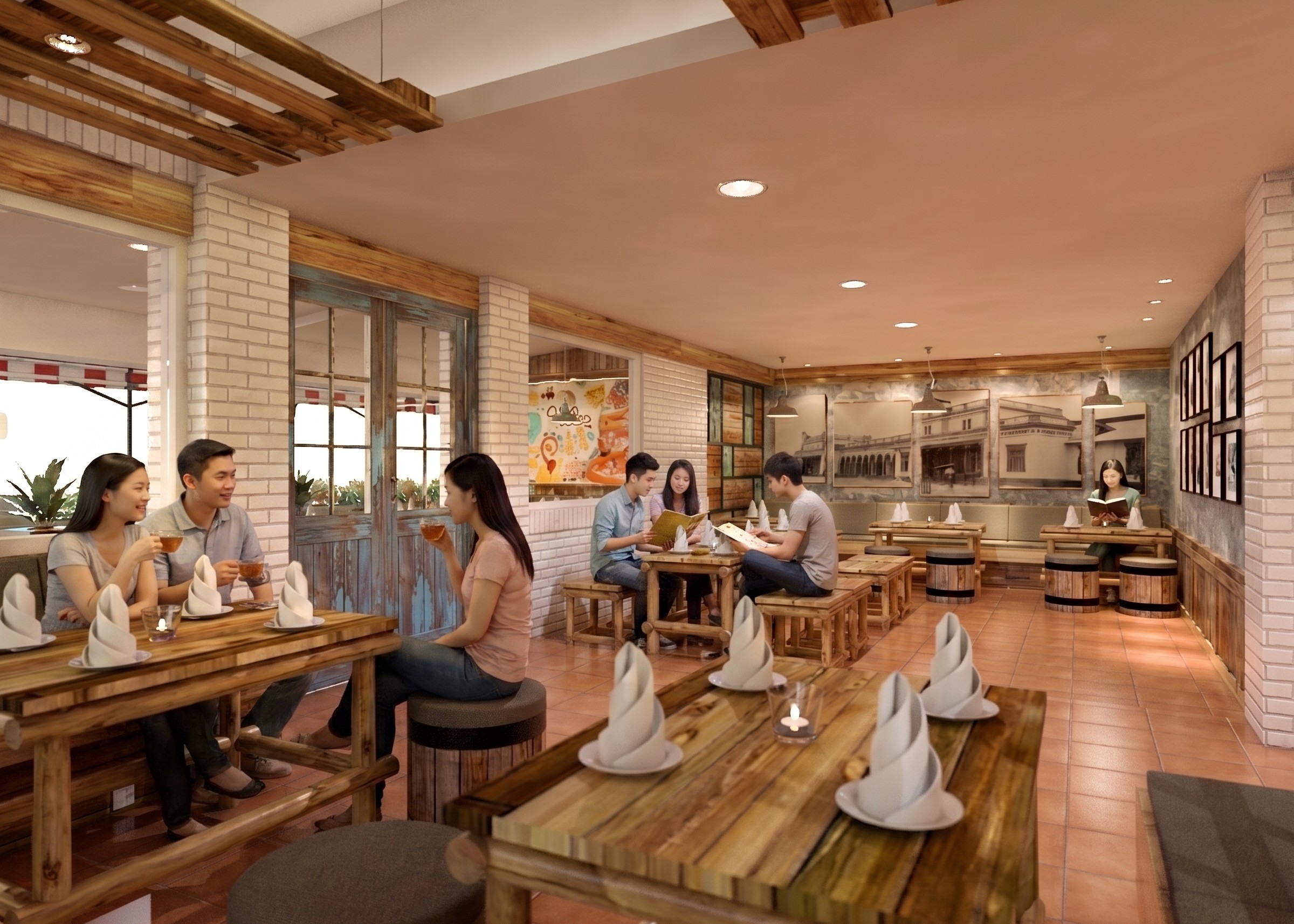 Area makan VINTAGE GARDEN CAFE dengan nuansa interior Vintage dan tata ruang yang rapi.